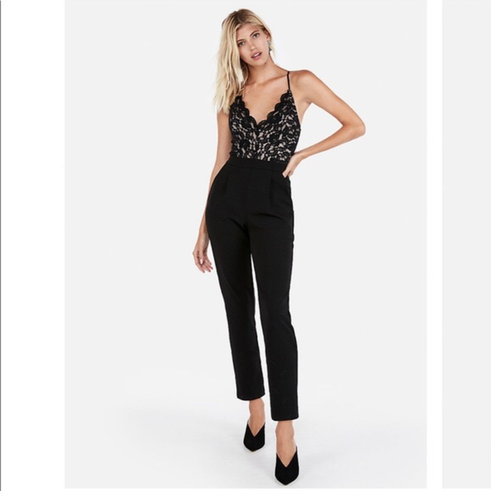 Black lace bodice cami jumpsuit